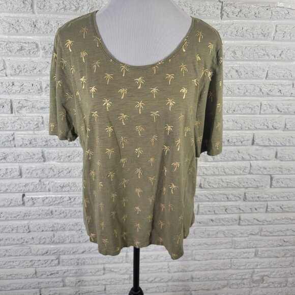 Chicos Women Top 3 Standard XL Ultimate Tee Comfy Green Gold Palm Trees NOV72XE - Picture 1 of 8